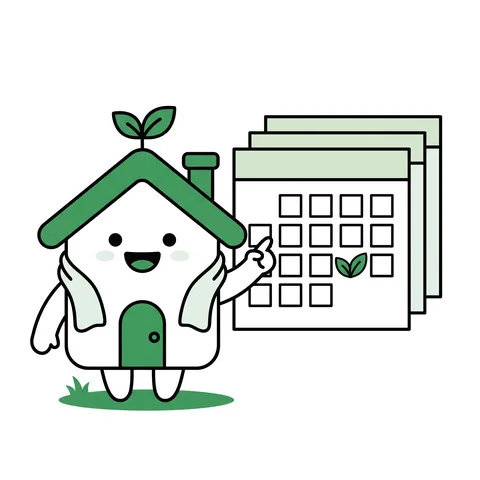 3か月分のカレンダーを指さすジッカくん